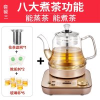 煮茶炉小型黑茶壶家用全自动蒸汽喷淋式玻璃养生壶办公室煮茶器|金色煮茶器0.8升+煮茶滤网+玻璃把杯*6