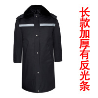 长款加厚带反光条 多功能防水防寒服保安大衣劳保制服黑色大衣