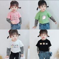 女童长袖t恤儿童上衣新款春秋季洋气女宝宝冬款假两件打底衫潮