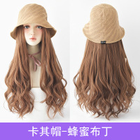 帽子假发一体自然时尚蓬松长卷发韩版发型假发女长发|卡其帽--蜂蜜布丁53cm