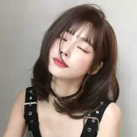 新款假发女短发齐刘海圆脸BOBO头内扣整顶发套齐肩发|巧克力色40CM