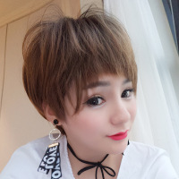 新款假发女韩国时尚个性狗啃刘海bobo头短发逼真头套|糖果棕(纯色)25CM