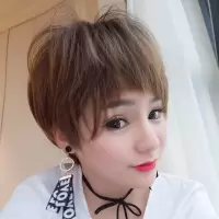 新款假发女韩国时尚个性狗啃刘海bobo头短发逼真头套|青木亚麻灰(头顶染黑)25CM