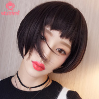 狗啃刘海假发女短发bobo头修脸蓬松自然逼真韩版黑色学生头短直发|糖果棕25CM