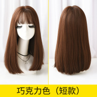 新款女士假发韩国时尚逼真hair长直发假发jiafa化纤头套|[短款]巧克力45CM