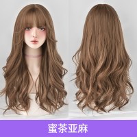 假发女长发 自然全头套式空气刘海蓬松修脸微卷大波浪长卷发|蜜茶亚麻