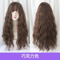 假发女长发长卷发羊毛卷发套空气刘海玉米烫自然蓬松全头套式|巧克力色
