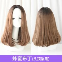 假发女长发自然中分蓬松中长发时尚潮气质修脸齐肩锁骨发|蜂蜜布丁(头顶染黑)