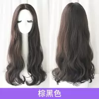 假发女长卷发自然蓬松大波浪中长发可爱时尚修脸全套中分长发|棕黑色(纯色款)