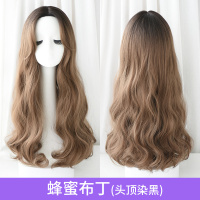 假发女长卷发自然蓬松大波浪中长发可爱时尚修脸全套中分长发|蜂蜜布丁(头顶染黑)
