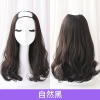 假发中长发女自然逼真U型接发片长卷发时尚可爱修脸圆脸短发|自然黑