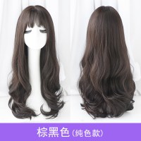 假发女长发套头长卷发大波浪蓬松自然可爱逼真微卷全头中长发|棕黑色