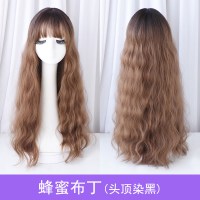 假发女长卷发大波浪可爱蓬松自然空气刘海水波纹长发气质修脸|蜂蜜布丁(头顶染黑)
