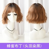 假发女短发短卷发玉米烫bobo韩国波波头帅气圆脸泡面卷发套头|蜂蜜布丁(头顶染黑)