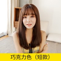 假发女长直发圆脸锁骨发长发气质修脸长卷发大波浪可爱中长发|[短款]巧克力色