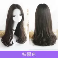 假发女长发长直发圆脸全头长卷发大波浪可爱气质修脸中分微卷|棕黑色(纯色款)