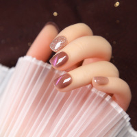 蓝灰色猫眼日系显白光疗假指甲贴片夏天甲片成品穿戴美甲女款|S675[胶水款]光疗短款