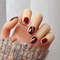 蓝灰色猫眼日系显白光疗假指甲贴片夏天甲片成品穿戴美甲女款|S685[胶水款]光疗短款