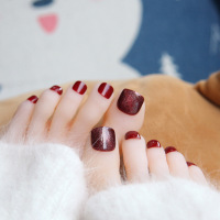 脚趾甲贴片闪晶石宽猫眼美甲贴成品夏天假脚指甲穿戴甲片女|S693[胶水款]光疗短款脚甲