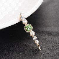 复古祖母绿色系珍珠水钻发夹边夹刘海夹成人头饰发卡鸭嘴夹一字夹