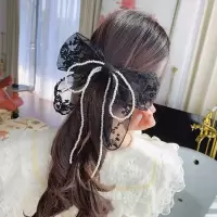 ins仙蕾丝蝴蝶结发夹珍珠苏顶夹少女复古气质发卡子头饰