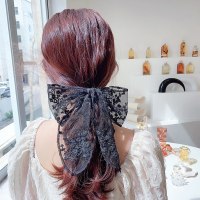 ins仙蕾丝蝴蝶结发夹珍珠苏顶夹少女复古气质发卡子头饰