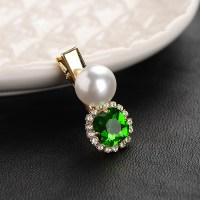 复古祖母绿色系珍珠水钻发夹边夹刘海夹成人头饰发卡鸭嘴夹一字夹