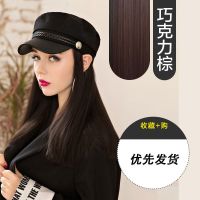 帽子带假发一体女中长直夏款自然潮时尚贝雷帽全头套式