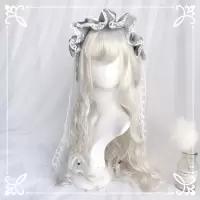 白色lolita假发女生自然微长卷发大波浪空气刘海奶奶灰软妹假毛