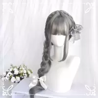 白色lolita假发女生自然微长卷发大波浪空气刘海奶奶灰软妹假毛