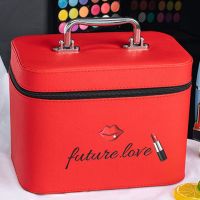 新款大容量多功能层便携手提化妆包防尘护肤品收纳盒 ins风