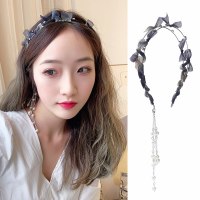 苏发箍女百搭外出水钻头饰耳环一体头箍后挂式森系仙发卡发饰