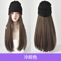 假发女长发毛线帽子带假发一体女秋冬长直发全头套式