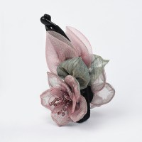 韩版甜美发夹香蕉夹竖夹马尾发夹气质大号花朵树叶纱绢发卡子头饰