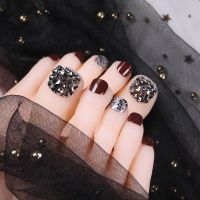想戴就戴美甲贴片假脚指甲成品穿戴短款防水拆卸持久满钻脚趾甲片