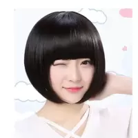 大利女短发o头内扣波波头套发齐斜刘海假发套|自然黑 齐刘海[送发网]