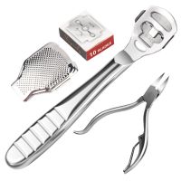 不锈钢刮脚修脚器刨脚刀去刀老茧磨脚皮工具脚后跟刨刀片套装|刨脚刀+搓头+1盒刀片+版鹰嘴钳