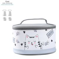 化妆包便携防水大容量化妆袋少女心洗漱包简约收纳盒|灰色holle猫咪+2个15分装瓶 20.5*15*12.5