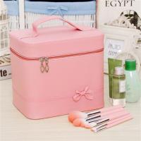 简约大小号化妆包化妆箱大容量包旅行化妆品手提包收纳洗漱包|牛奶粉粉蝴蝶结大号