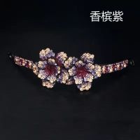 同款苞头顶夹日韩水钻发夹头花发圈成人饰品丸子头盘发马尾扣|牡丹花丸子头香槟紫[中号]