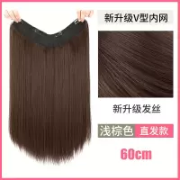 假发片女假发片一片式假发女长直发自然无痕中长发仿真假发接发片|浅棕色 混丝[卷发]60CM