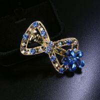 水钻发夹后脑勺夹子头饰发卡女头发顶夹盘发弹簧夹气质款大号|领结花THJ-蓝色