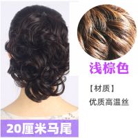 质量保证假马尾梨花波浪卷发自然绑带抓夹假发真发马尾辫|浅棕色 抓夹款/30厘米长/仿真发