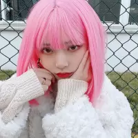 假发女短发修圆脸一刀切气质漫画齐刘海中长直锁骨发全头套式|浅粉色-短发-30cm 假发+小梳子+小护理液