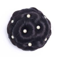 新款镶钻九朵花苞夹假发女古风丸子盘发抓夹新娘头饰品t252|自然黑 倩影粉钻款