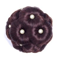 新款镶钻九朵花苞夹假发女古风丸子盘发抓夹新娘头饰品t252|深棕色 星空蓝钻款