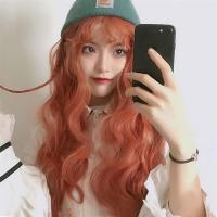 雾霾蓝假发女中长卷发lolita玉米烫羊毛泡面小卷空气刘海圆脸假毛|橘色[整顶头套]送发网夹子 +小护理5件套