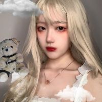 假发女长发逼真自然全头套空气刘海黑长直发气质修脸帽子假发|[米白色] 送:发网