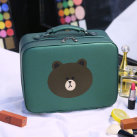 布朗熊化妆包大容量洗漱收纳盒便携小号可爱化妆箱手提旅行女|翡翠绿大号