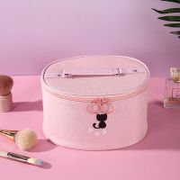 化妆包便携防水大容量化妆袋少女心洗漱包简约收纳盒|粉色猫咪(布) 21.5*16*13.5